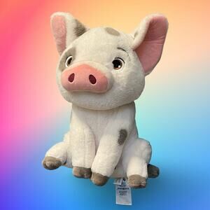 Disney Moana Pua Pig Plush Stuffed Animal Large White Grey Spotted 15" Nursery